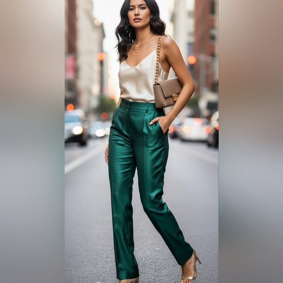 Brioni Pants - Brioni green silk wide leg pants 48